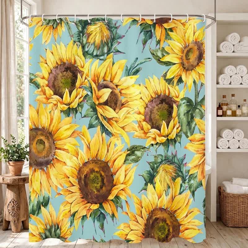 Rideau de douche imperméable Ownkoti Nordic Sunflower - Jaune et vert - 71 po L x 79 po l - image 0
