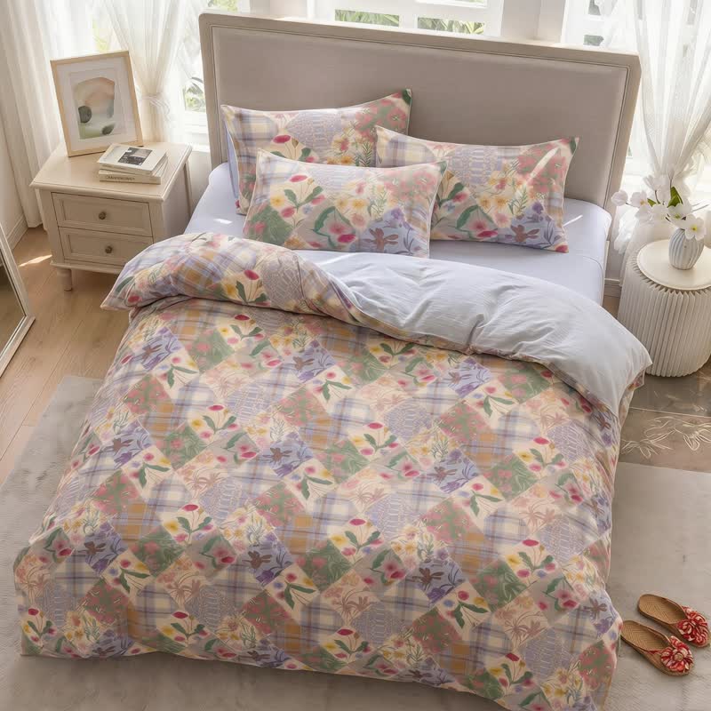 Ensemble de literie en coton à motifs floraux et patchwork de jardin Ownkoti - image 2