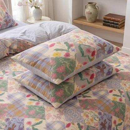 Ensemble de literie en coton à motifs floraux et patchwork de jardin Ownkoti - Multicolore - 20 po x 37 po - 2 taies d'oreiller - image 4