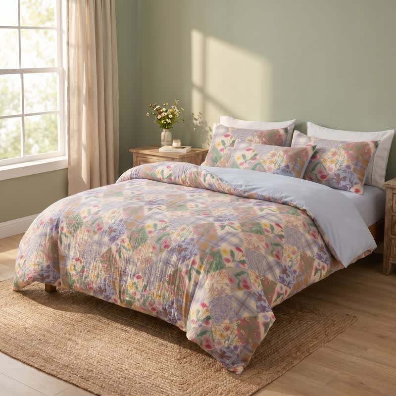 Ensemble de literie en coton à motifs floraux et patchwork de jardin Ownkoti - image 1