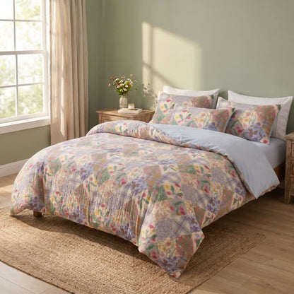 Ensemble de literie en coton à motifs floraux et patchwork de jardin Ownkoti - image 1