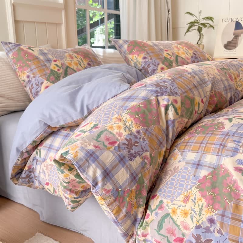 Ensemble de literie en coton à motifs floraux et patchwork de jardin Ownkoti - Multicolore - Roi - Ensemble de literie 4 pièces - image 0