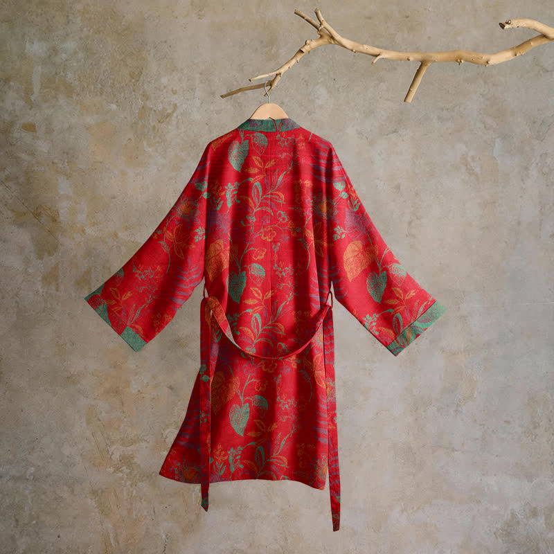 Kimono Ownkoti rétro en coton jacquard à feuilles - image 1