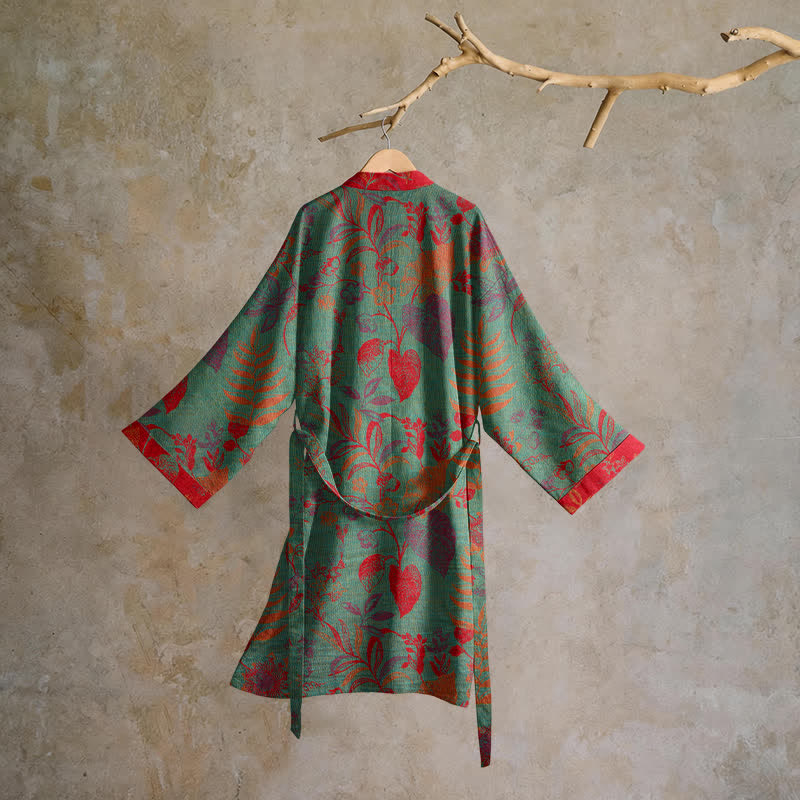 Kimono Ownkoti rétro en coton jacquard à feuilles - image 6