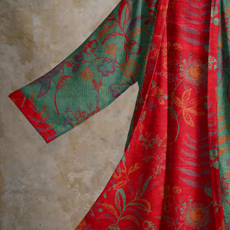 Kimono Ownkoti rétro en coton jacquard à feuilles - image 8