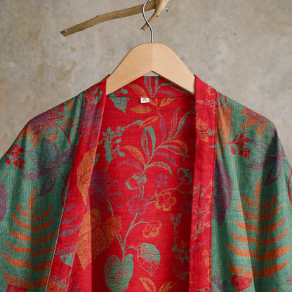 Kimono Ownkoti rétro en coton jacquard à feuilles - image 7