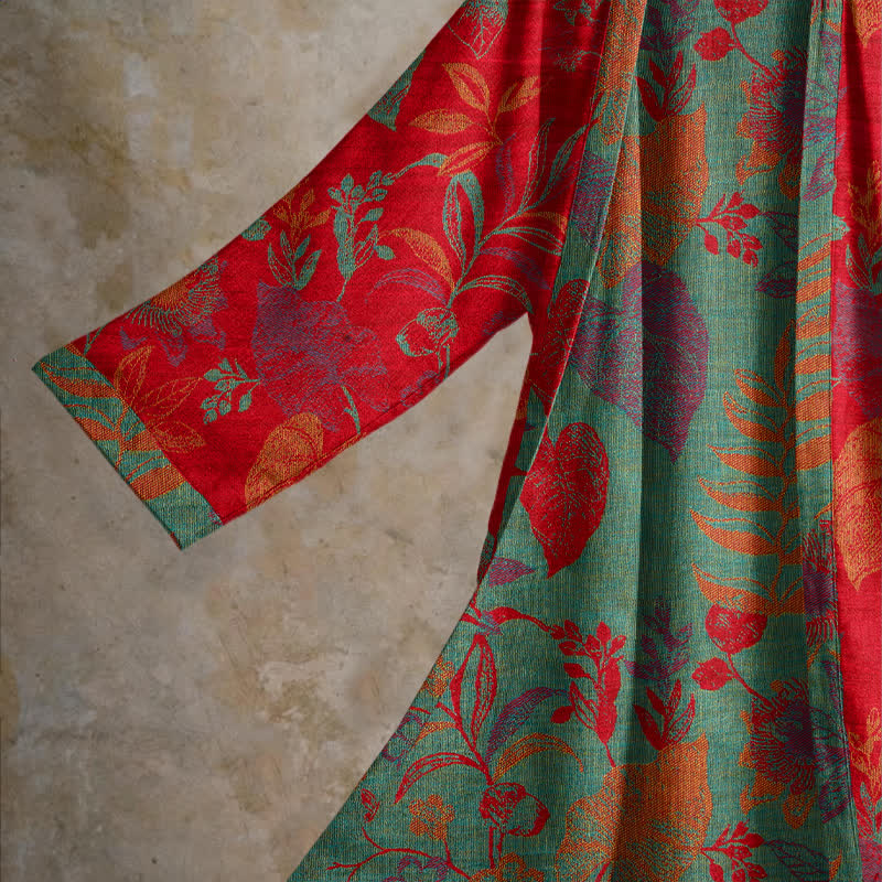 Kimono Ownkoti rétro en coton jacquard à feuilles - image 3