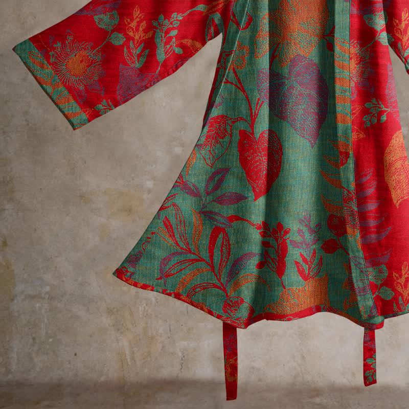 Kimono Ownkoti rétro en coton jacquard à feuilles - image 4