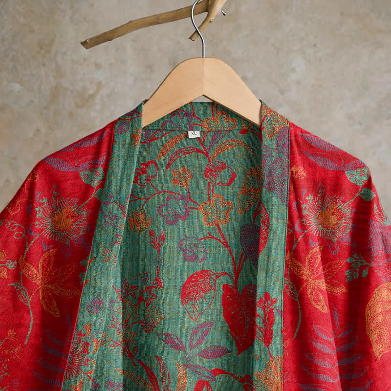 Kimono Ownkoti rétro en coton jacquard à feuilles - image 2