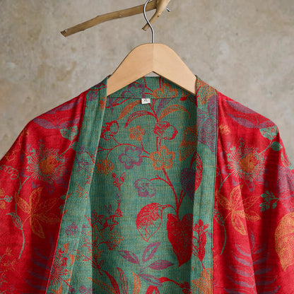 Kimono Ownkoti rétro en coton jacquard à feuilles - image 2