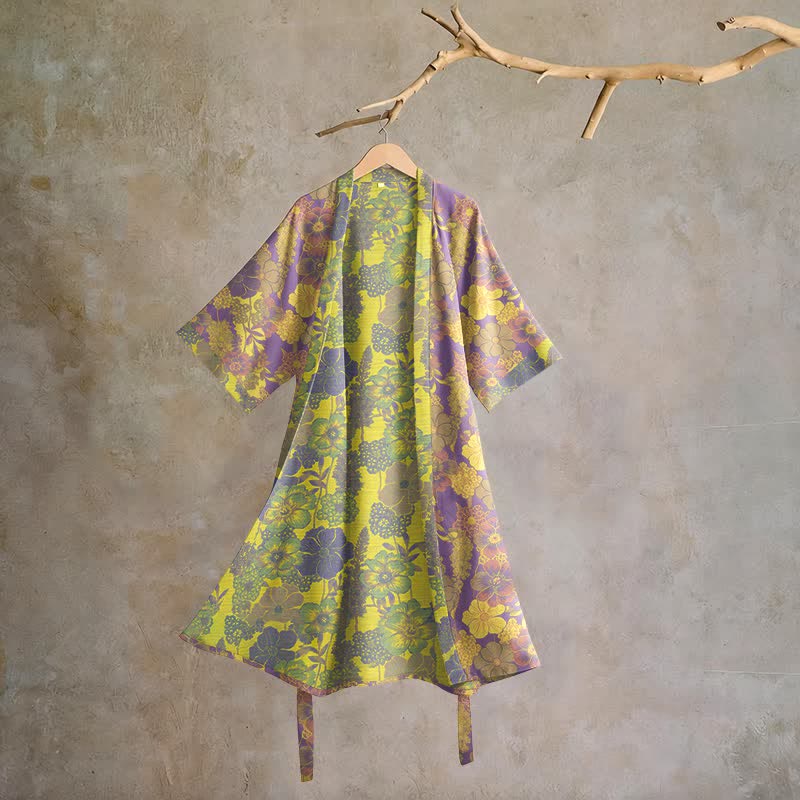 Kimono Ownkoti en coton à fleurs violettes - Violet - XL - image 0