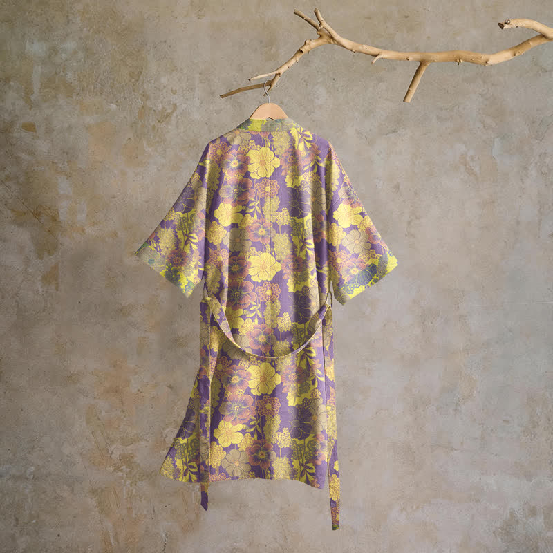 Kimono Ownkoti en coton à fleurs violettes - image 1