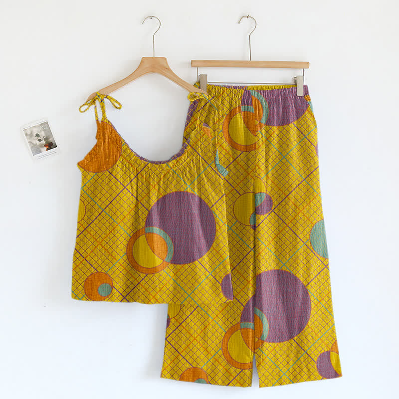 Ensemble pyjama débardeur à motif de cercle abstrait - Jaune et violet - XL - image 4