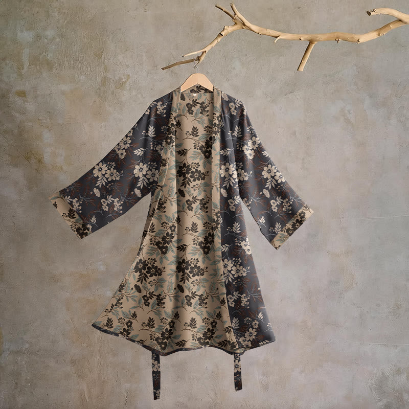 Peignoir kimono en coton à fleurs couleur moka Ownkoti - Brun - L - image 0