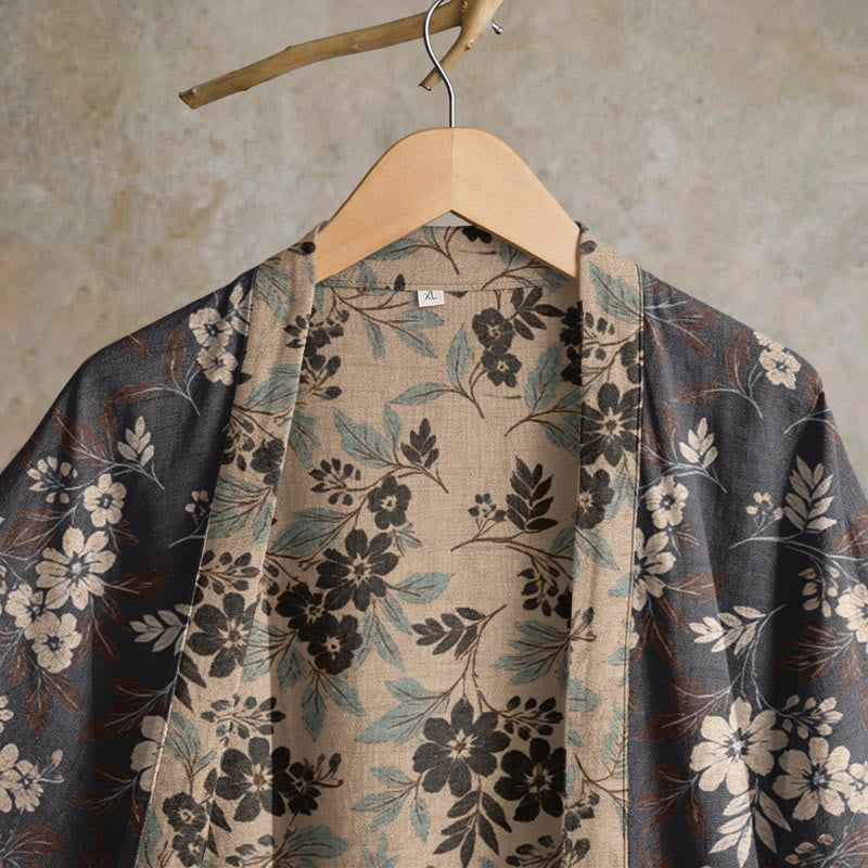 Peignoir kimono en coton à fleurs couleur moka Ownkoti - image 2