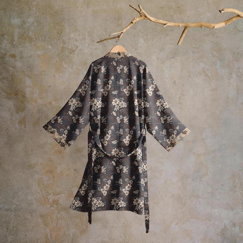 Peignoir kimono en coton à fleurs couleur moka Ownkoti - image 1