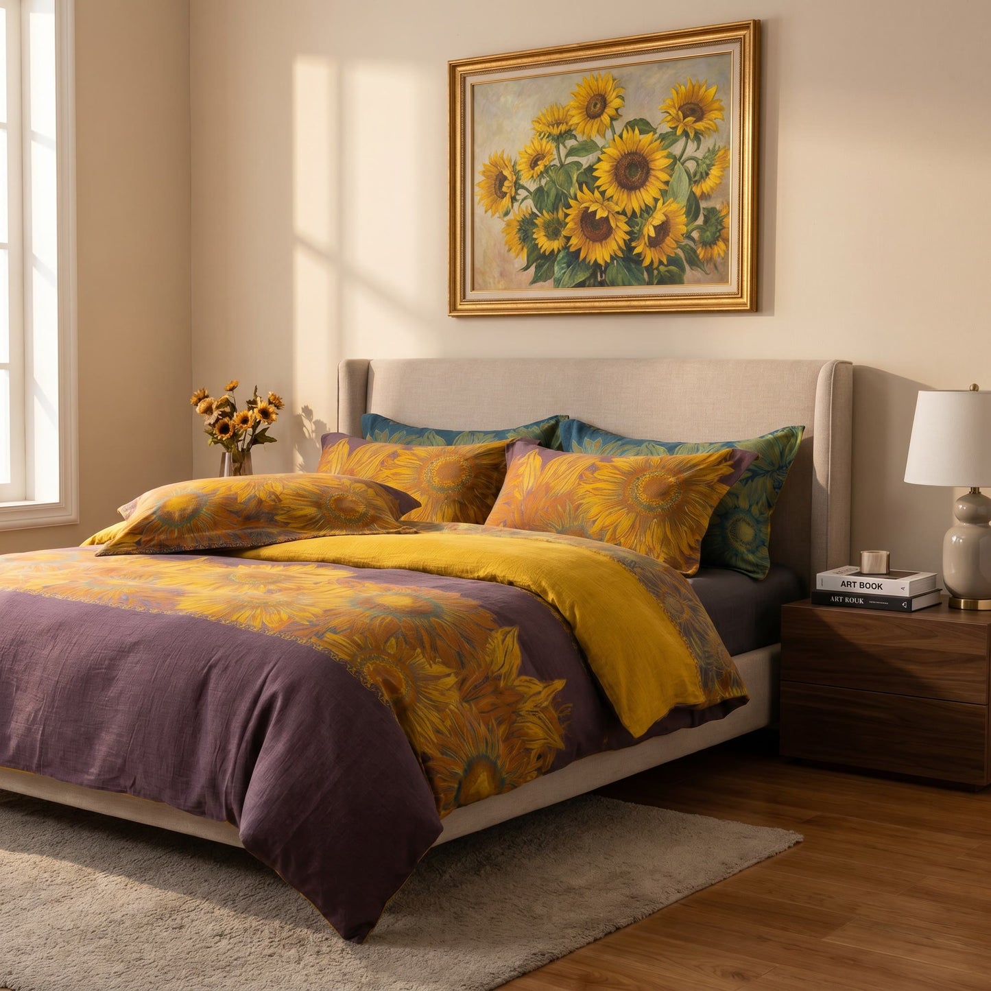 Parure de lit Ownkoti Vintage Tournesol en gaze de coton - Violet et jaune - Roi - image 8