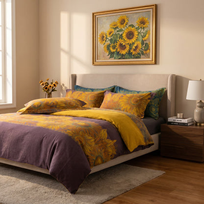 Parure de lit Ownkoti Vintage Tournesol en gaze de coton - Violet et jaune - Roi - image 8