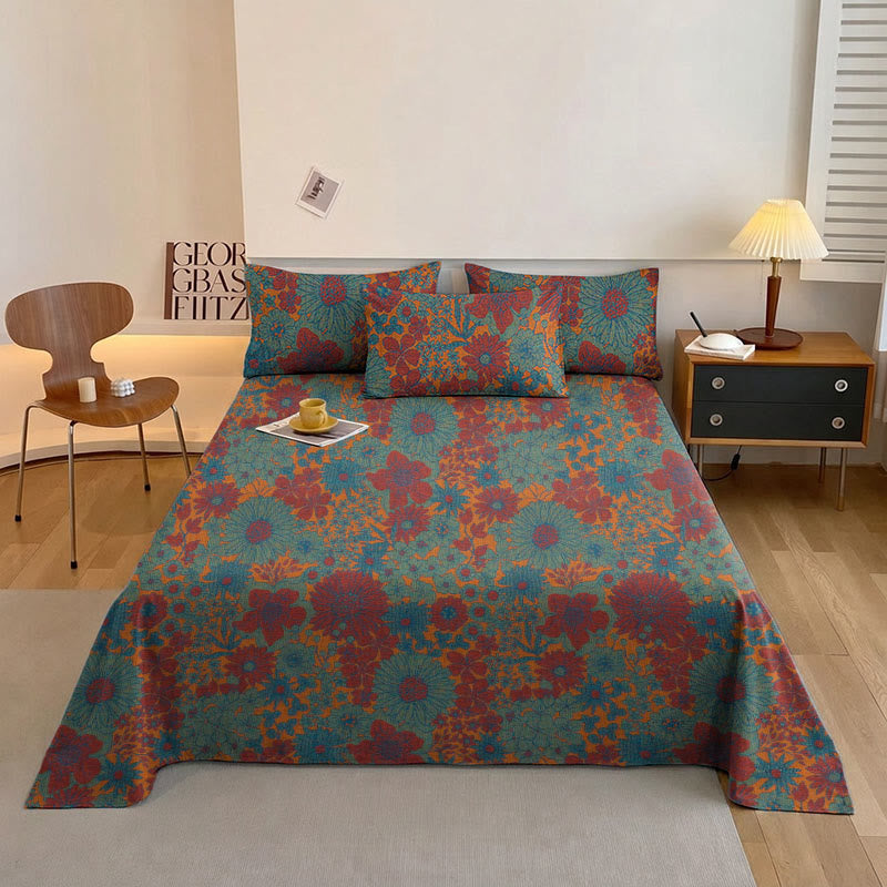 Ensemble de literie en gaze de coton à motif floral rétro Ownkoti - Vert - Dessus de lit - TwinXL - image 0