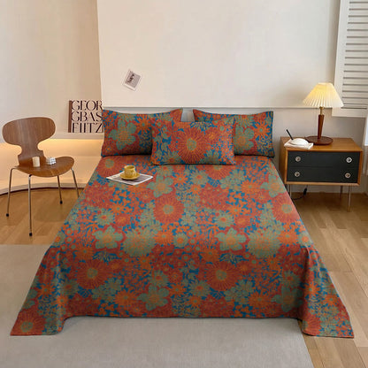 Ensemble de literie en gaze de coton à motif floral rétro Ownkoti - Rouge - Dessus de lit - Roi - image 2