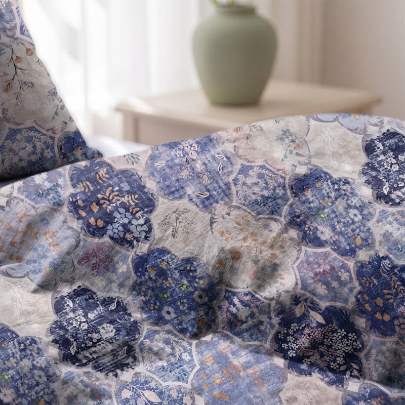 Parure de lit en gaze de coton à motif floral mosaïque bleue Ownkoti - image 5