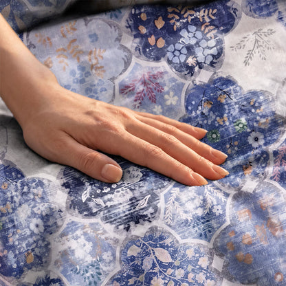 Parure de lit en gaze de coton à motif floral mosaïque bleue Ownkoti - image 6