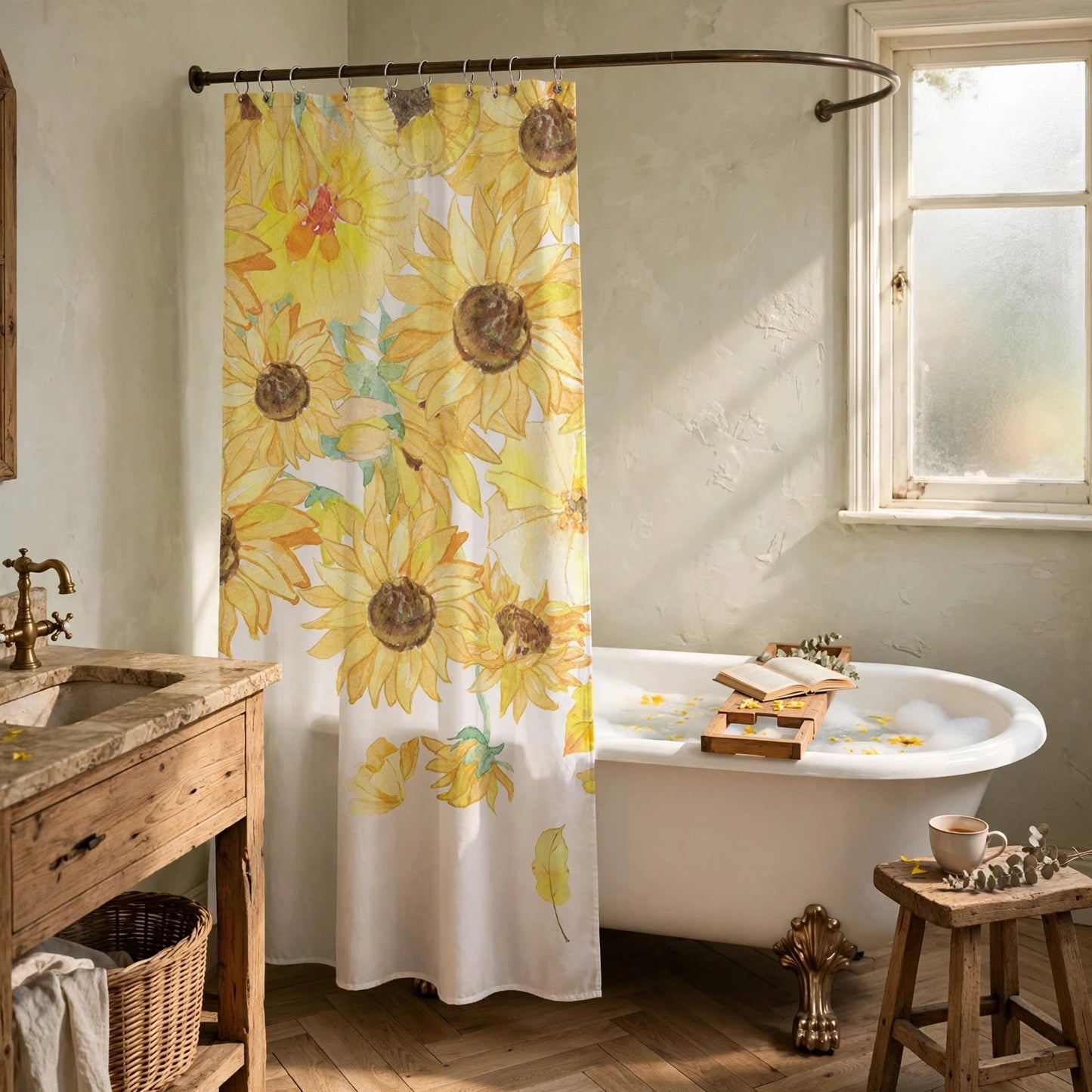 Rideau de douche imperméable Ownkoti Rustic Sunflower - image 1