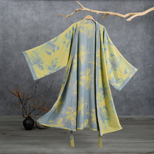 Peignoir kimono en gaze de coton bleu azur Ownkoti - Vert clair - 2XL - image 0