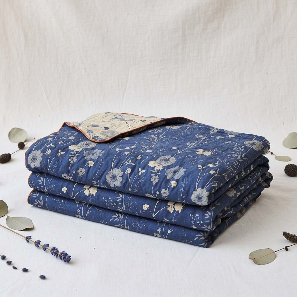Couette réversible Ownkoti bleue à fleurs style cottage - image 1