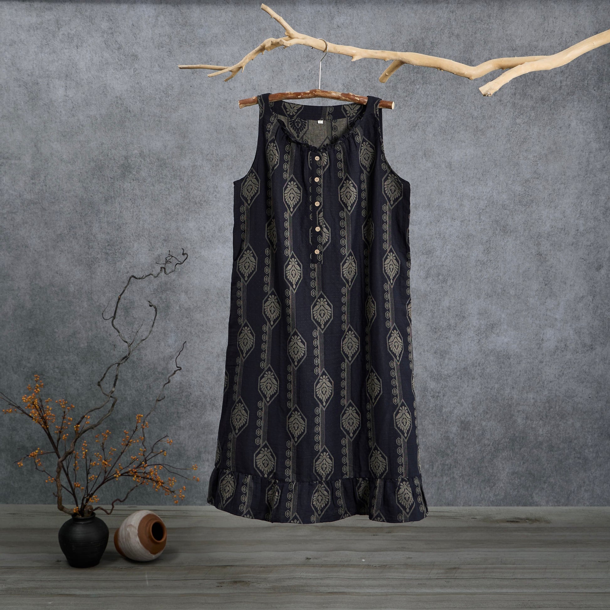 Nuisette vintage Ownkoti bleu marine à motifs géométriques en coton - Bleu marine - L - image 0