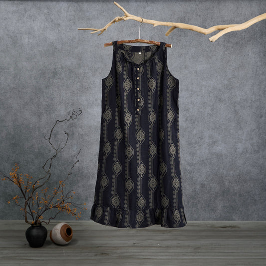 Nuisette vintage Ownkoti bleu marine à motifs géométriques en coton - Bleu marine - L - image 0