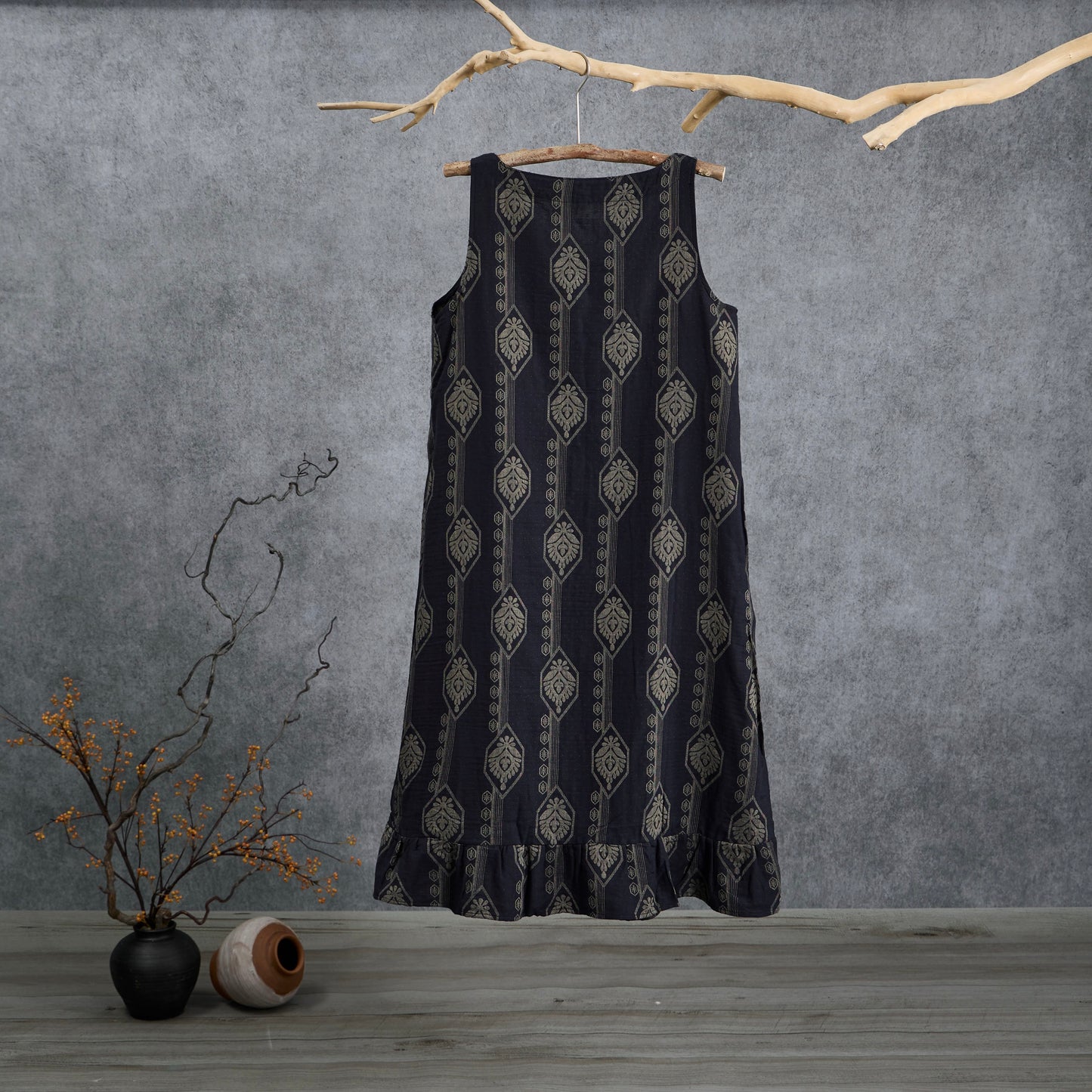 Nuisette vintage Ownkoti bleu marine à motifs géométriques en coton - image 1