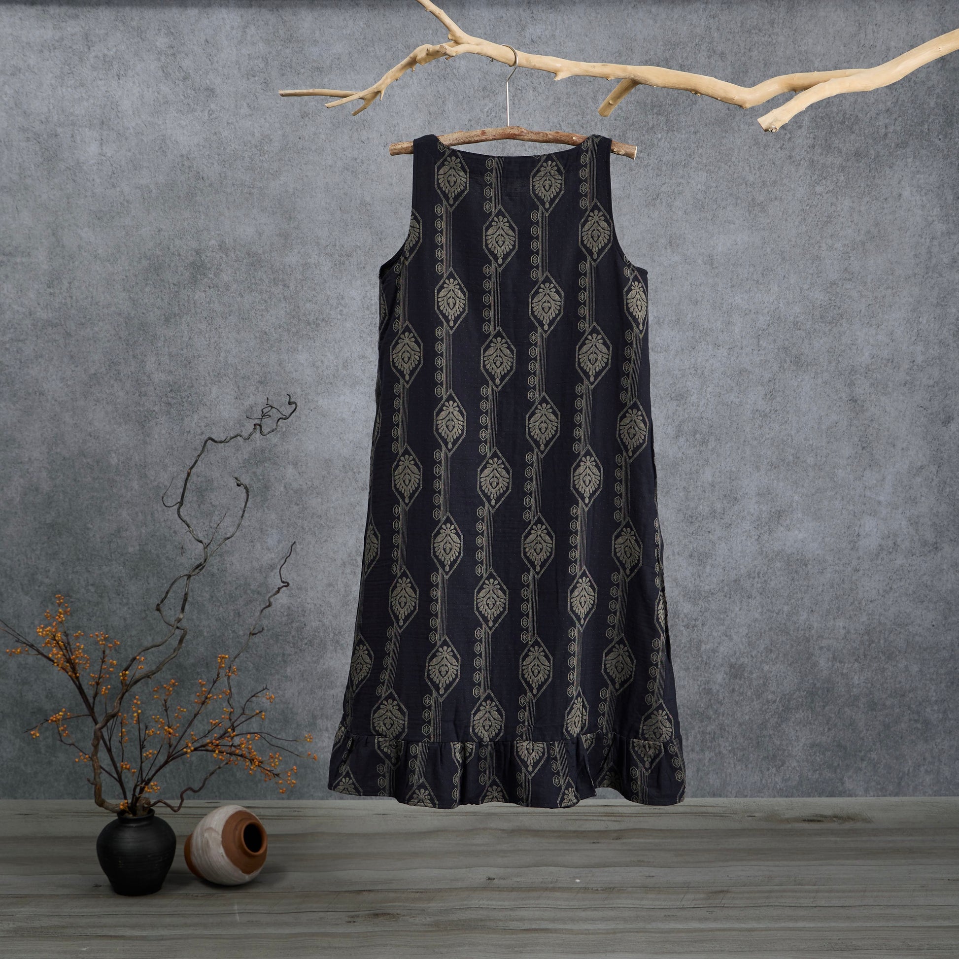 Nuisette vintage Ownkoti bleu marine à motifs géométriques en coton - image 1
