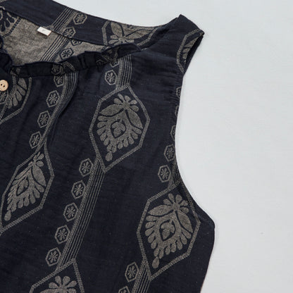 Nuisette vintage Ownkoti bleu marine à motifs géométriques en coton - image 3