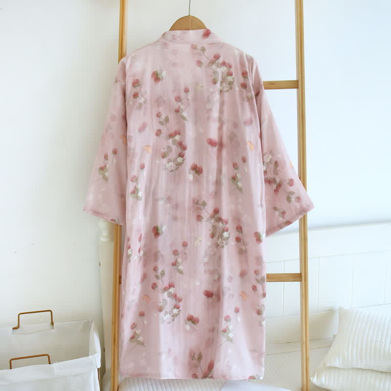 Kimono en coton à motif floral rose et baies Ownkoti - image 1