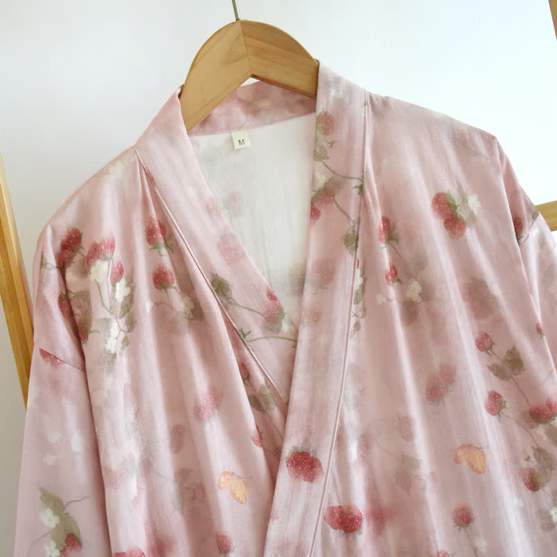 Kimono en coton à motif floral rose et baies Ownkoti - image 3