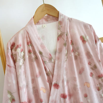 Kimono en coton à motif floral rose et baies Ownkoti - image 3