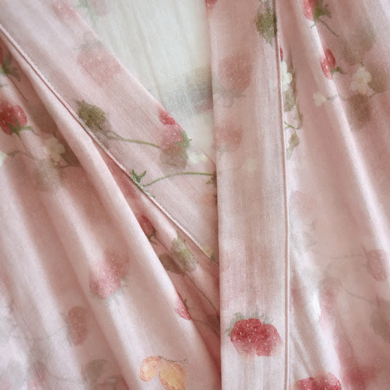 Kimono en coton à motif floral rose et baies Ownkoti - image 4