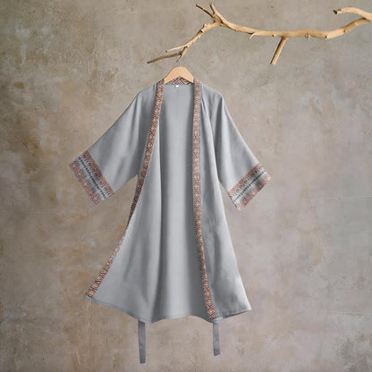 Peignoir de salon en coton à bordure géométrique rétro Ownkoti - Gris - XL - image 5