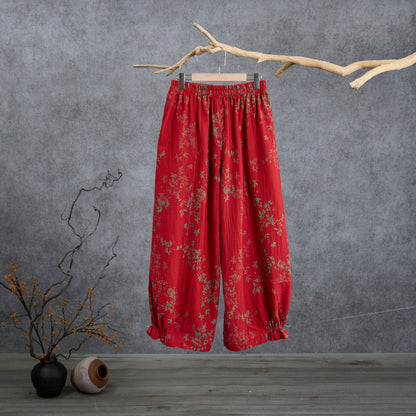 Pantalon de détente en coton à fleurs rouges Ownkoti - image 1