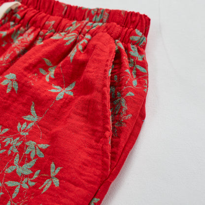 Pantalon de détente en coton à fleurs rouges Ownkoti - image 3