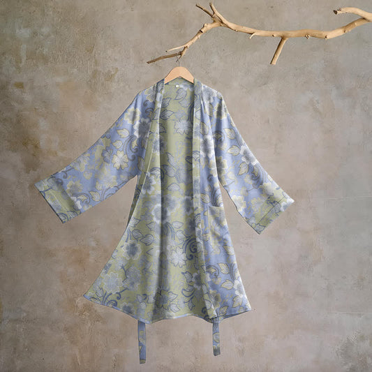 Peignoir kimono rétro en coton à fleurs Ownkoti - Bleu - L - image 0