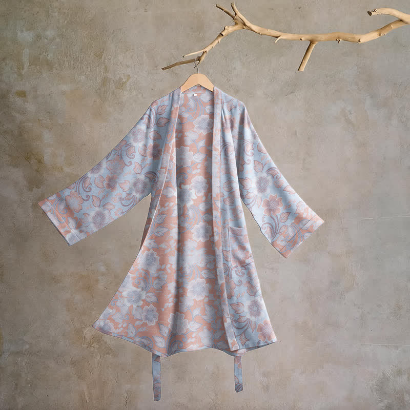 Peignoir kimono rétro en coton à fleurs Ownkoti - Violet - L - image 5