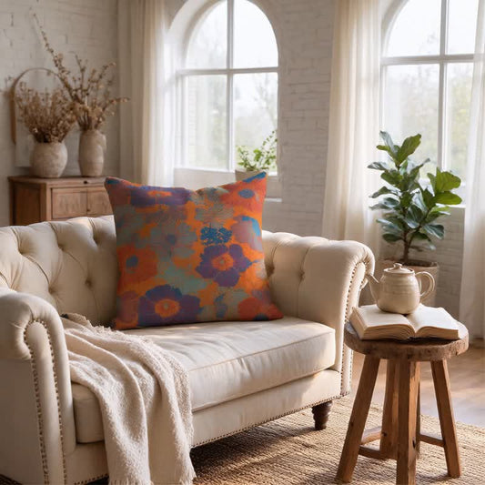 Coussin décoratif en coton à fleurs florales vintage bohème Ownkoti - Orange - Couverture seulement - 18 po x 18 po - image 0