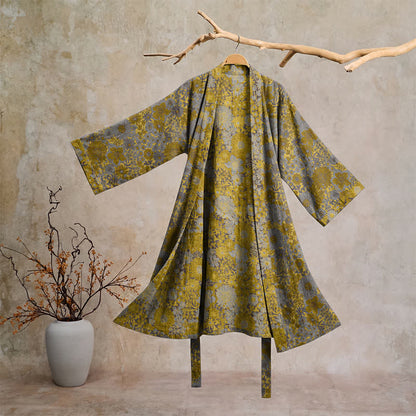 Peignoir de salon en coton à motif floral discret rétro Ownkoti - Gris clair - 2XL - image 0