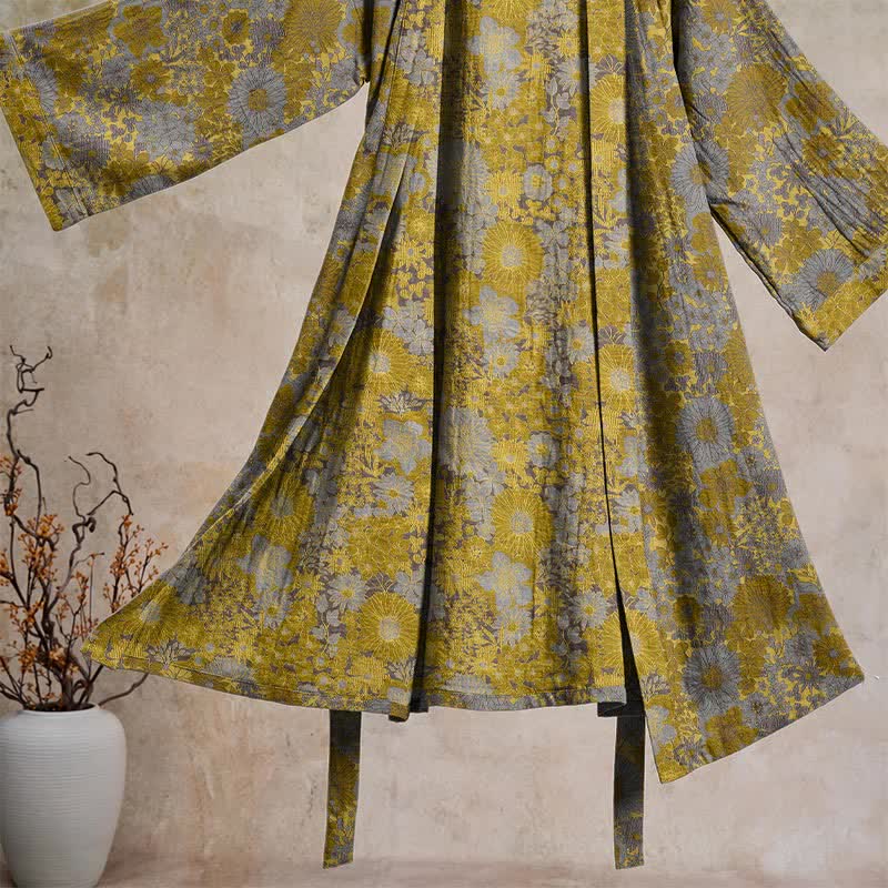 Peignoir de salon en coton à motif floral discret rétro Ownkoti - image 3