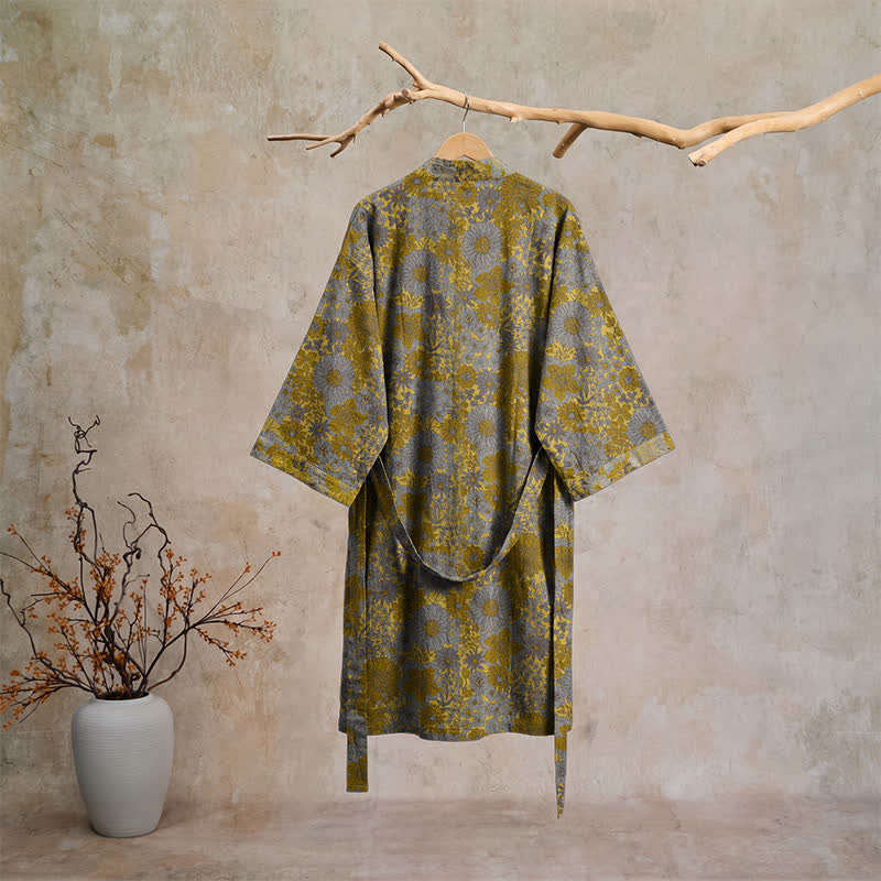 Peignoir de salon en coton à motif floral discret rétro Ownkoti - image 1