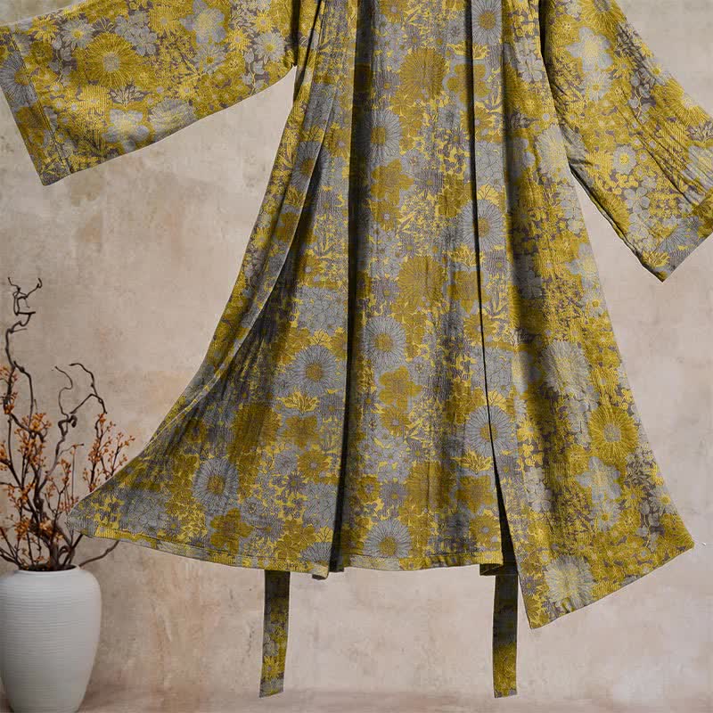 Peignoir de salon en coton à motif floral discret rétro Ownkoti - image 8