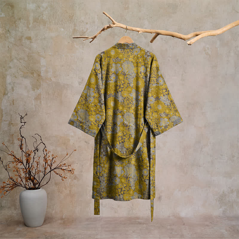 Peignoir de salon en coton à motif floral discret rétro Ownkoti - image 6
