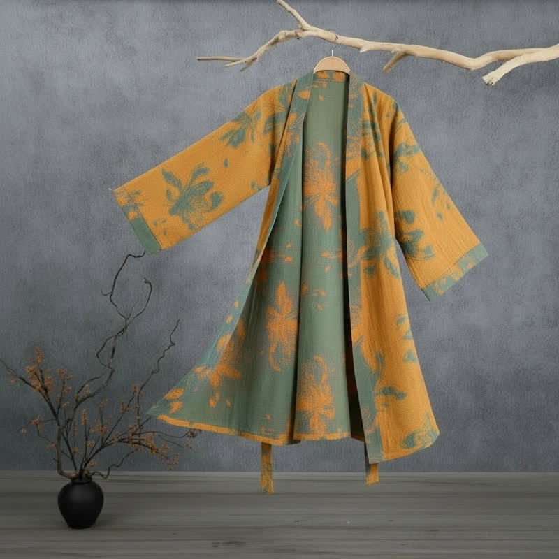 Peignoir kimono réversible en coton à motif floral vintage Ownkoti - Orange - 2XL - image 4